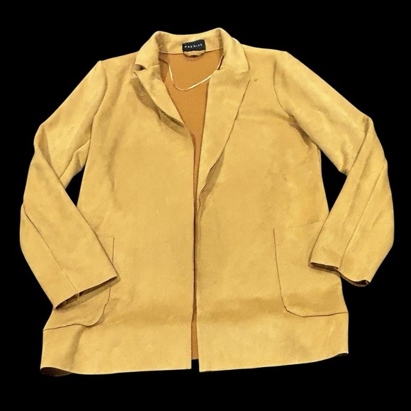 Premise Jacket Women's Large Golden Vegan Suede Faux Leather Open Front Pockets - Picture 1 of 9